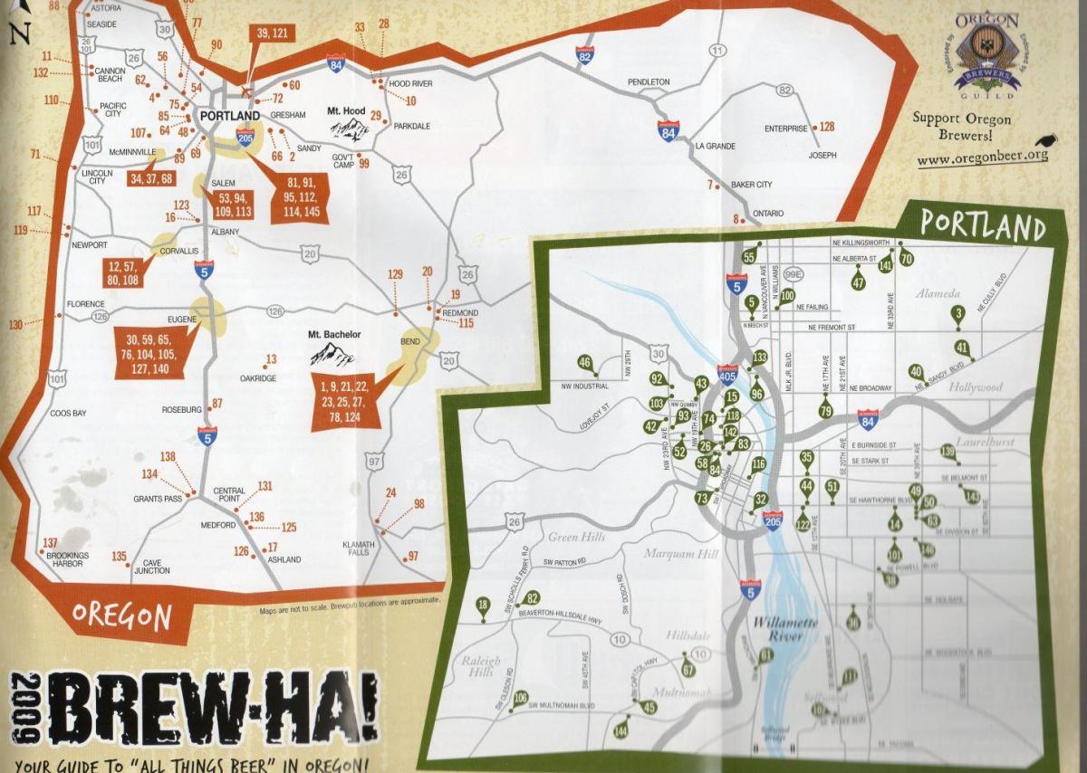 mapa de cervexa en Portland Oregon 