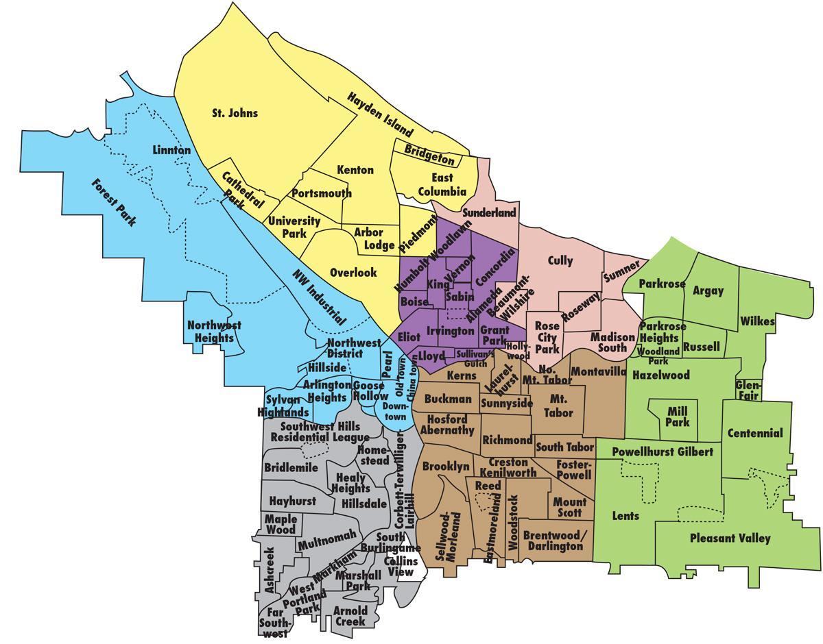 mapa de Portland e áreas circundantes