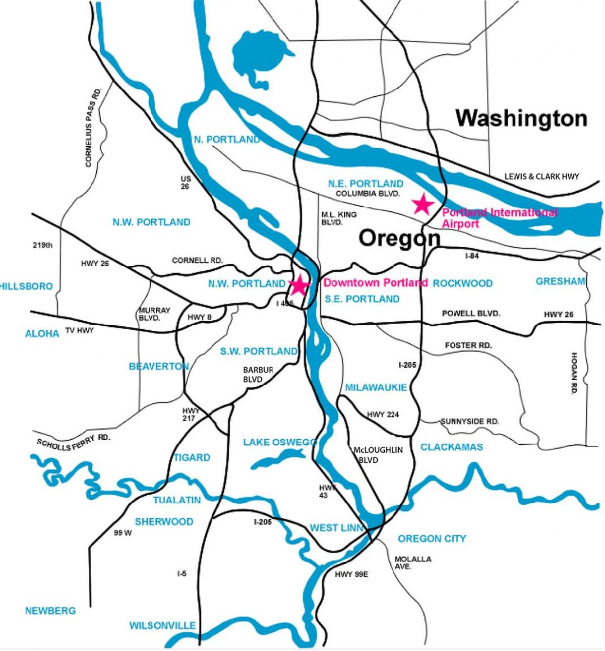 Portland área mapa