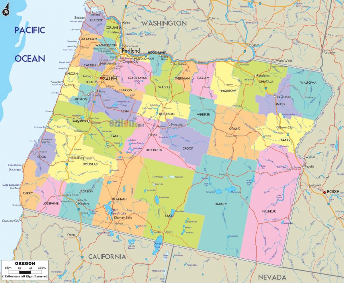 Portland Oregon condado mapa