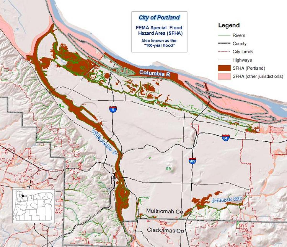 Portland Oregon inundación mapa