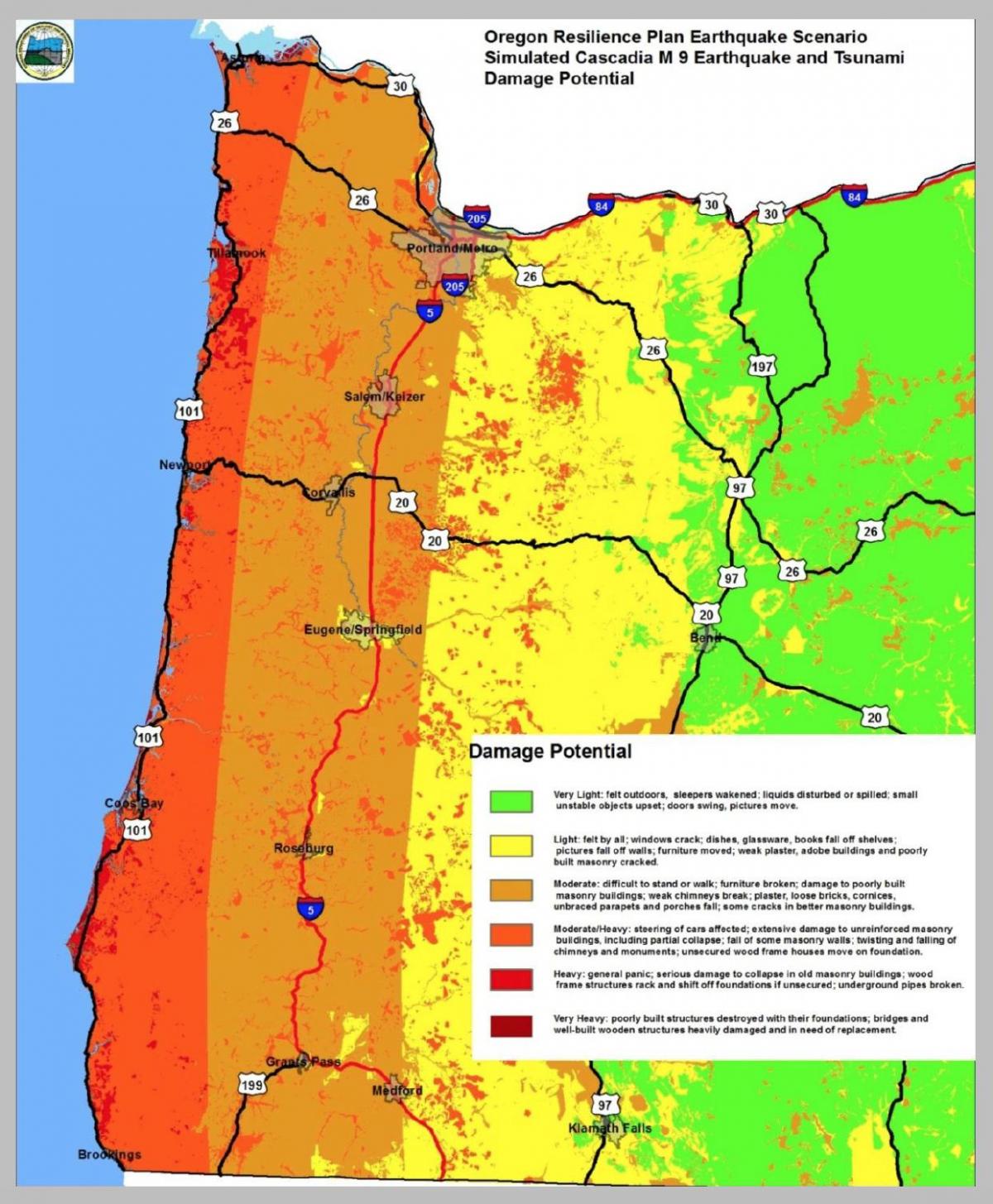 terremoto mapa Portland Oregon