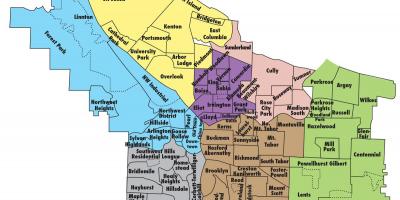 Mapa de Portland e áreas circundantes