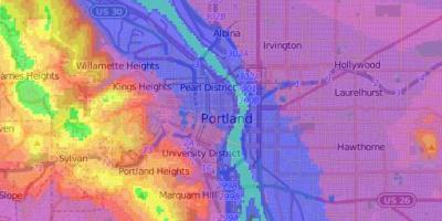Portland Oregon elevación mapa